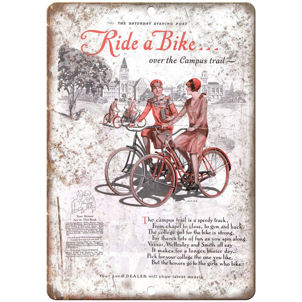 Ride A Bike Campus Trail Bicycle Ad 10" x 7" Reproduction Metal Sign B219