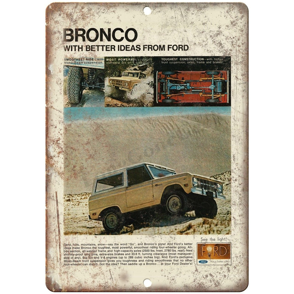 Ford Bronco Mono-Beam Suspension Vintage Ad 10" x 7" Reproduction Metal Sign A33
