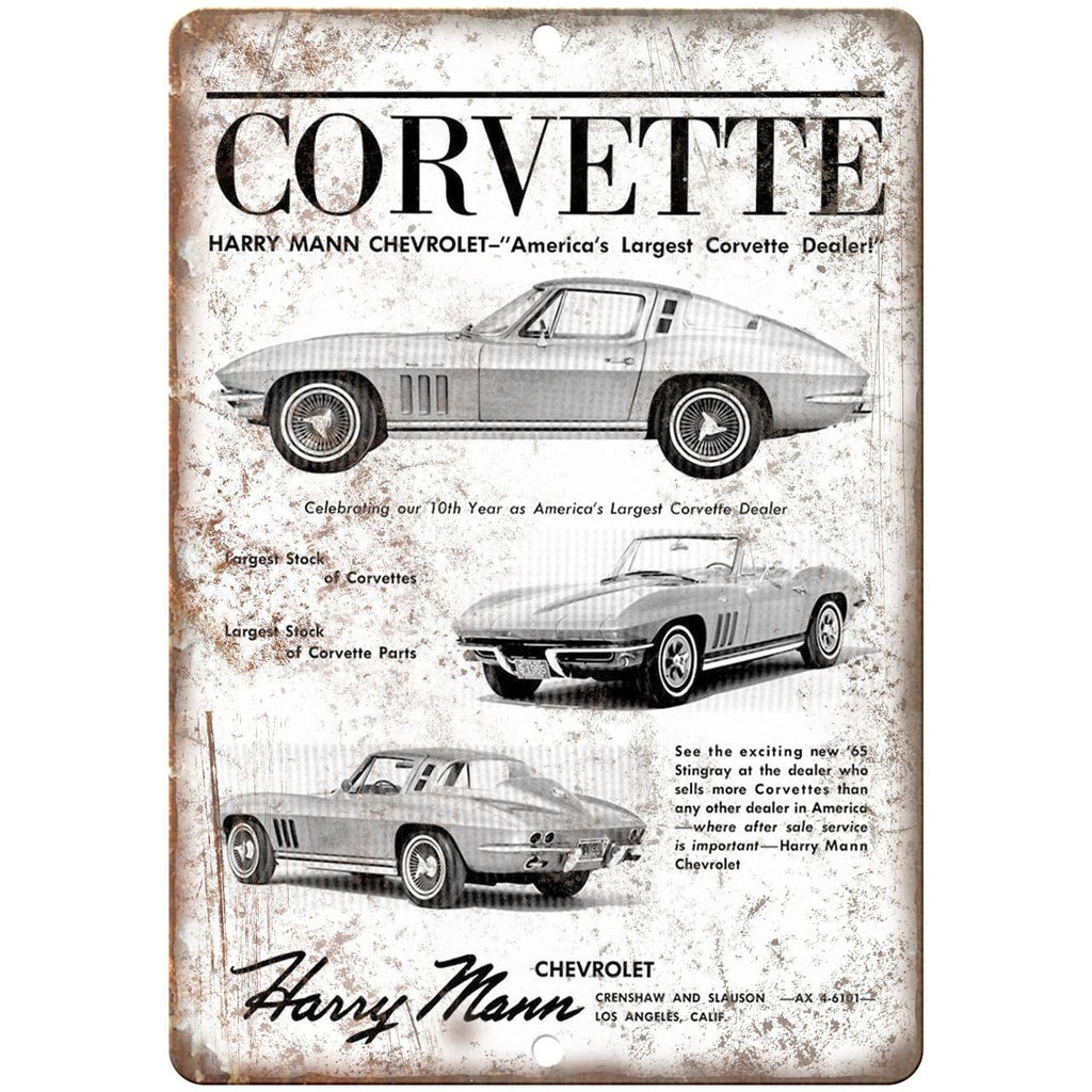 1965 Chevy Corvette Harry Mann Dealer 10" x 7" Reproduction Metal Sign