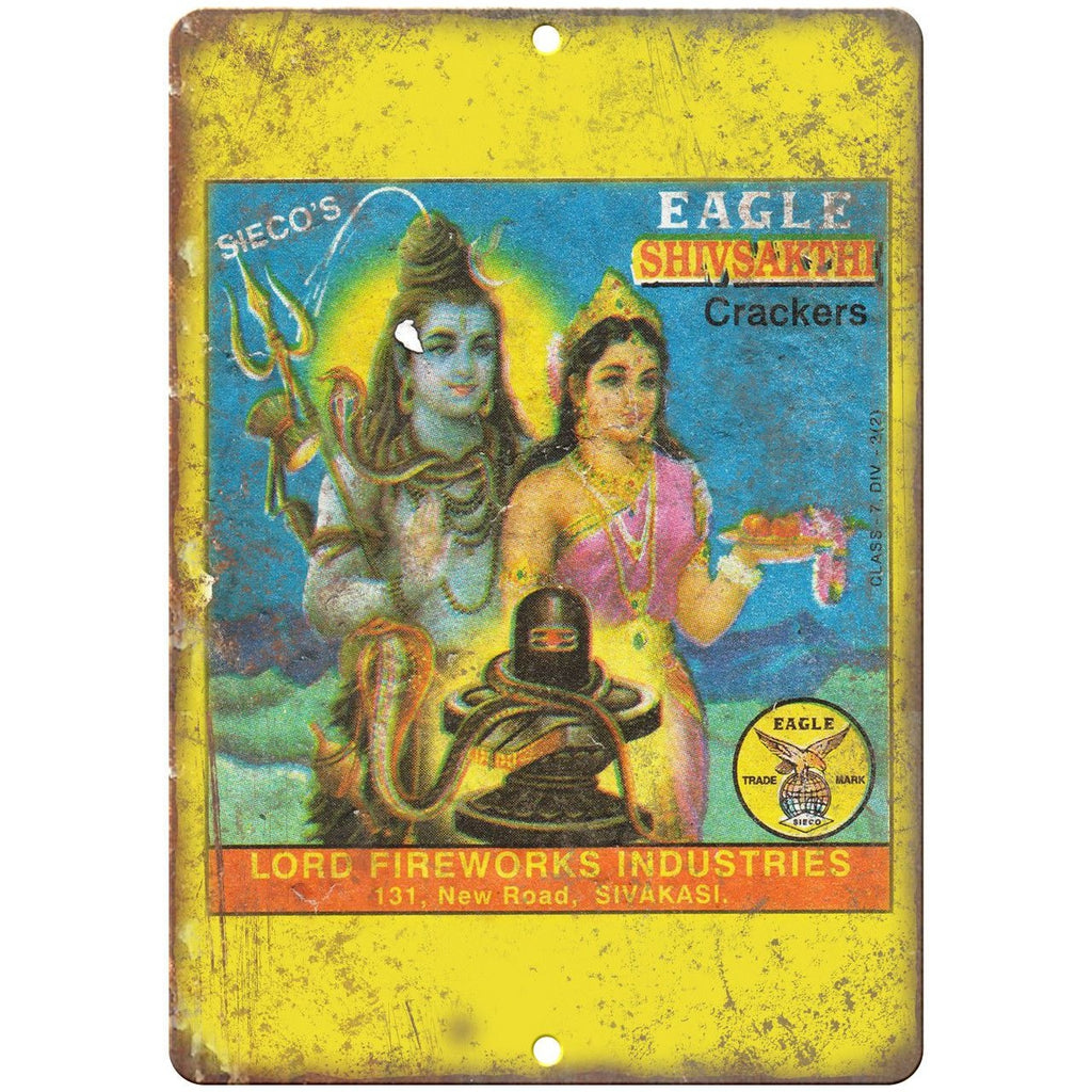 Eagle Shivsakthi Fireworks Package Art 10" X 7" Reproduction Metal Sign ZD95