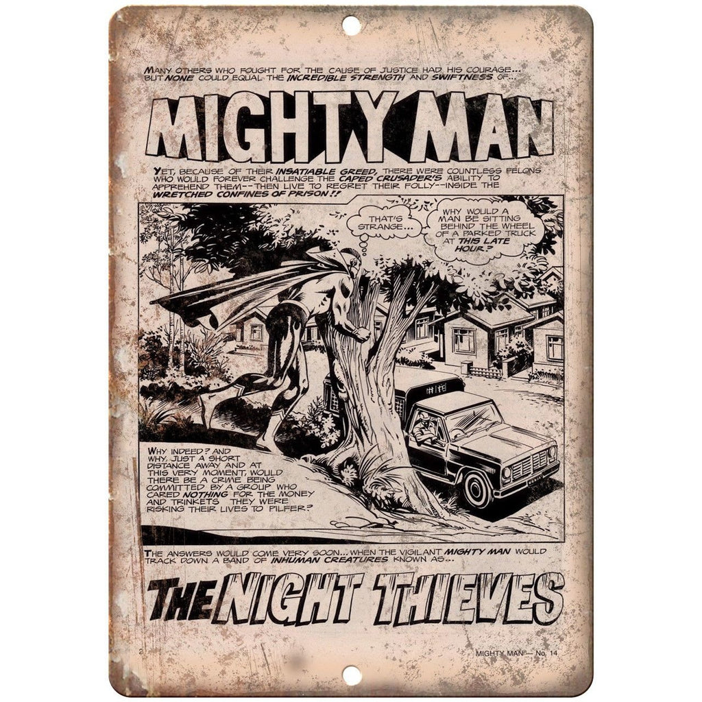 Mighty Man Night of Thieves Comic Book 10" X 7" Reproduction Metal Sign J421