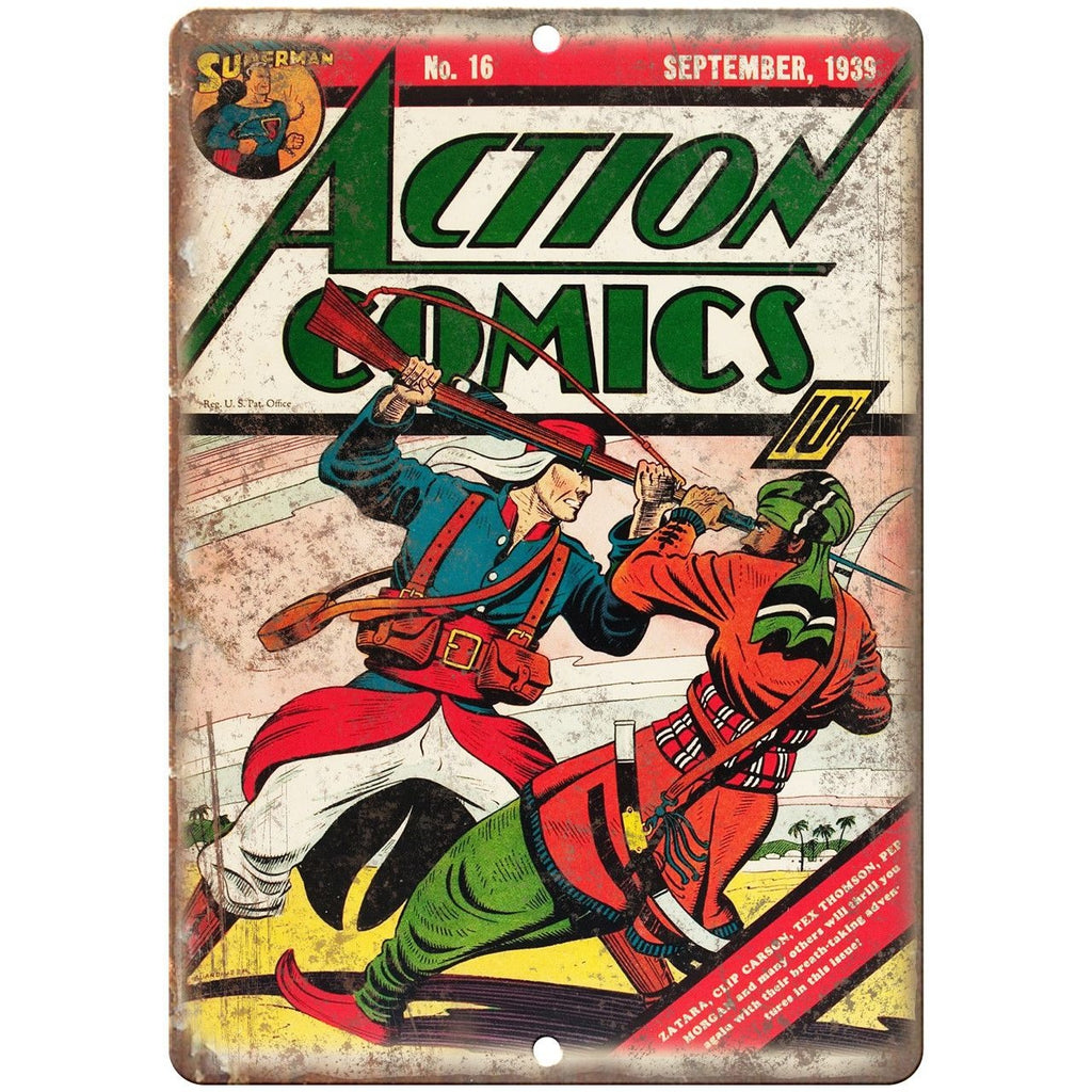 1939 Action Comics Vintage Cover Art 10" X 7" Reproduction Metal Sign J243
