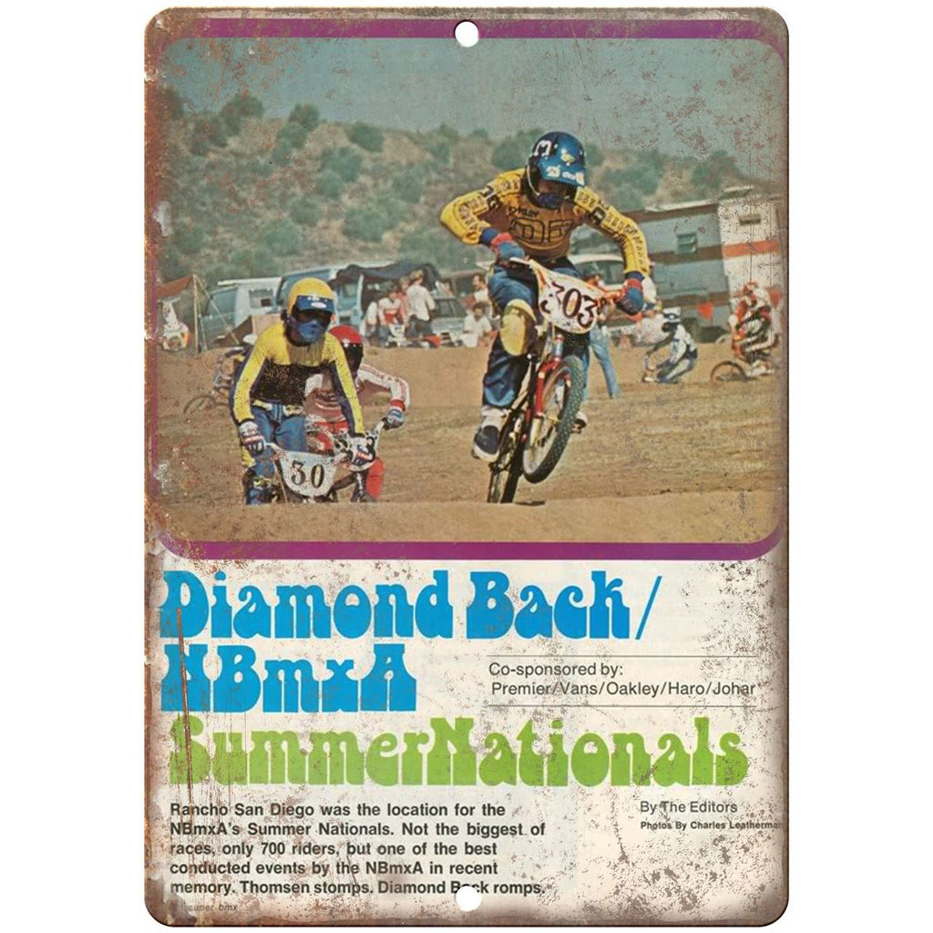 Diamond Back BMX, BMX Racing Summer Nationals RARE ad 10" x 7" retro metal sign
