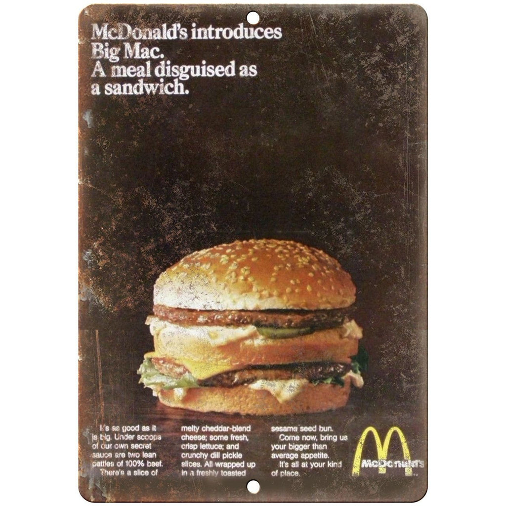 McDonald's Big Mac Vintage Ad 10" X 7" Reproduction Metal Sign N221