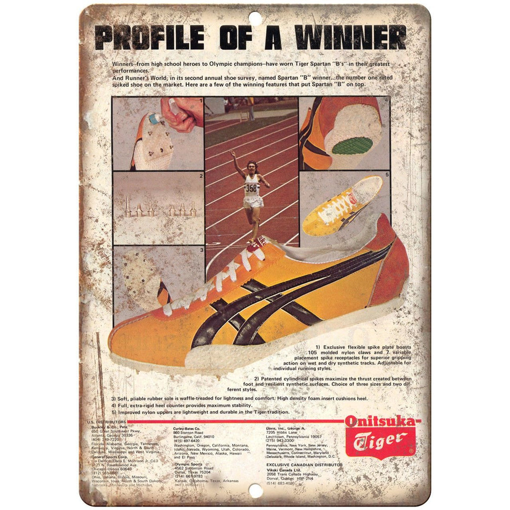 Onitsuka Tiger Runner Sneaker Vintage Ad 10" X 7" Reproduction Metal Sign ZE85