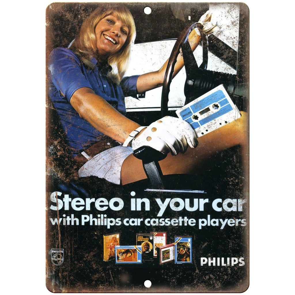 Philips Stereo In Your Car Cassette Player RARE 10" x 7" Reproduction Metal Sign