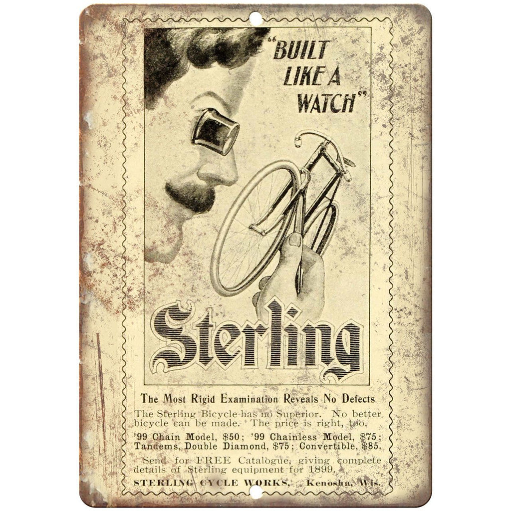 Sterling Bicycle Vintage Art Ad 10" x 7" Reproduction Metal Sign B396