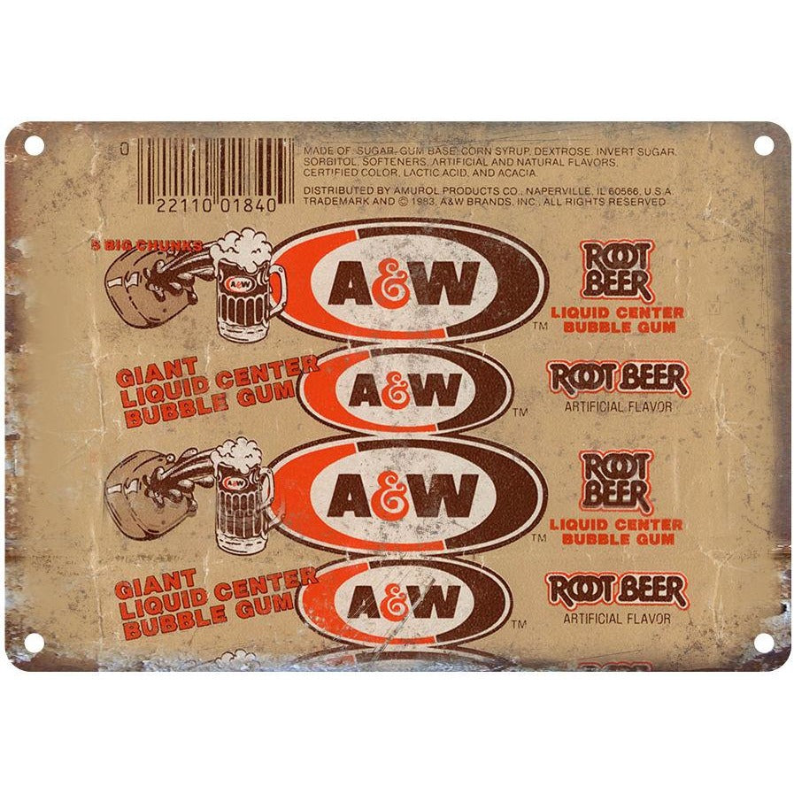 A&W Root Beer Retro Liquid Bubble Gum Wrapper 10" x 7" Reproduction Metal Sign