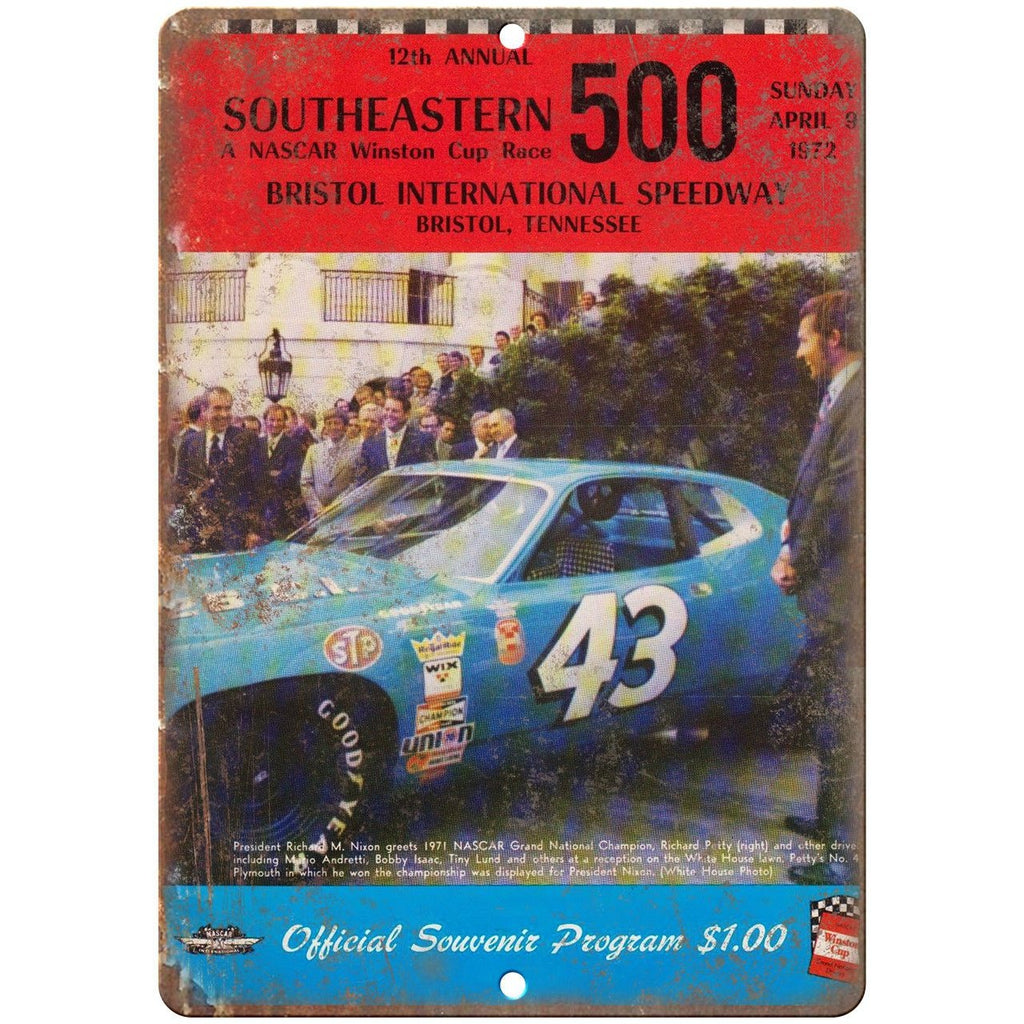 Southeastern 500 Bristol Speedway 1972 10" X 7" Reproduction Metal Sign A50
