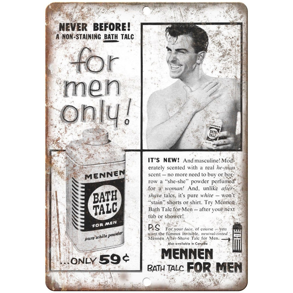 Mennen Bath Talc Vintage Powder Ad 10" X 7" Reproduction Metal Sign ZF99