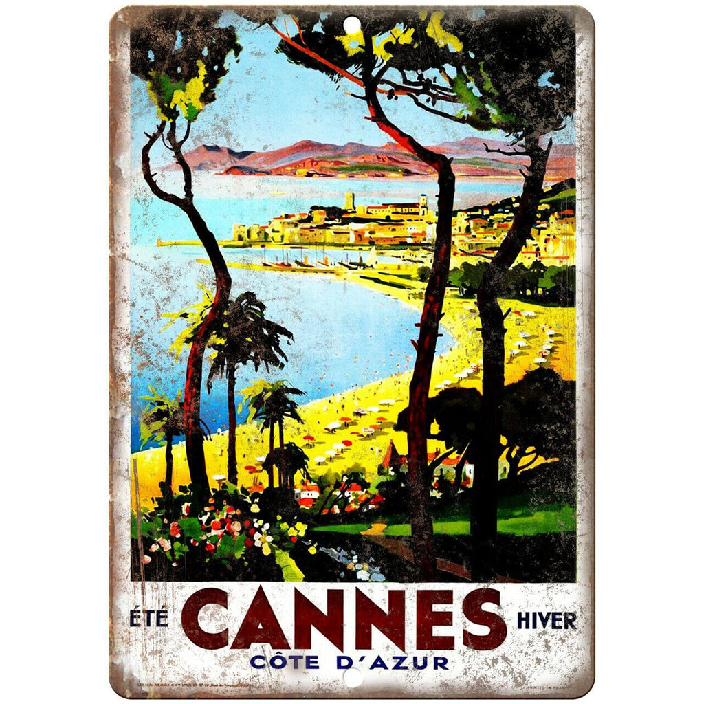 Cannes Vintage Travel Poster Art 10" x 7" Reproduction Metal Sign T39