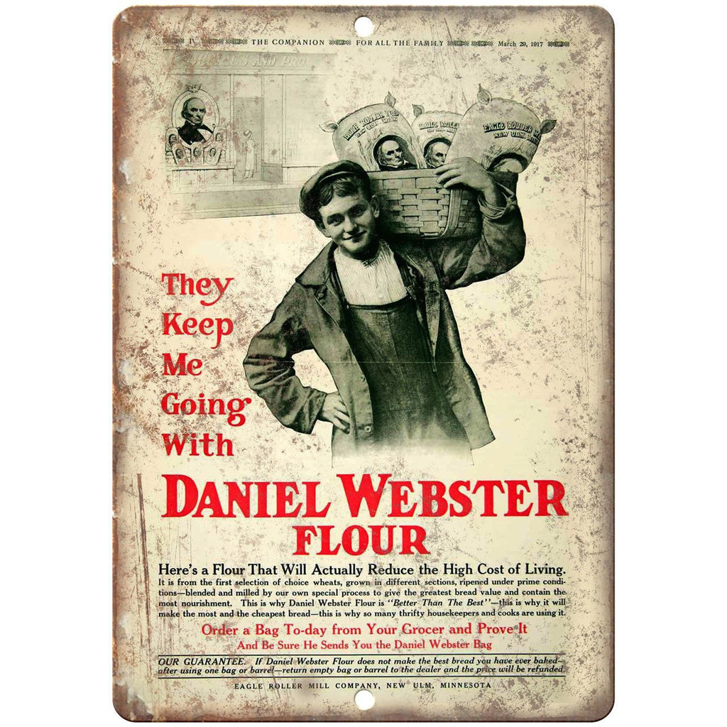 Daniel Webster Flour Vintage Food Ad 10" X 7" Reproduction Metal Sign N342