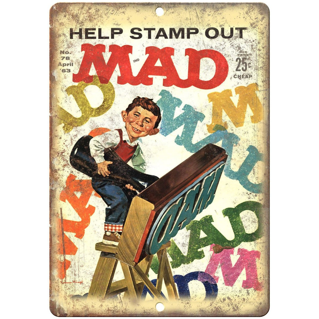 1963 Mad Magazine Stamp Out Cover No. 78 10" x 7" Reproduction Metal Sign J51