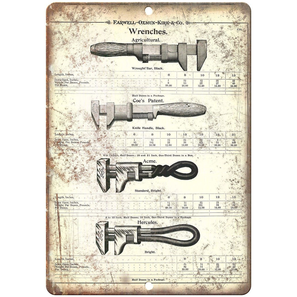 Farwell Ozmun Kirk & Co Wrenches Spec Sheet Ad - 10" x 7" Retro Look Metal Sign
