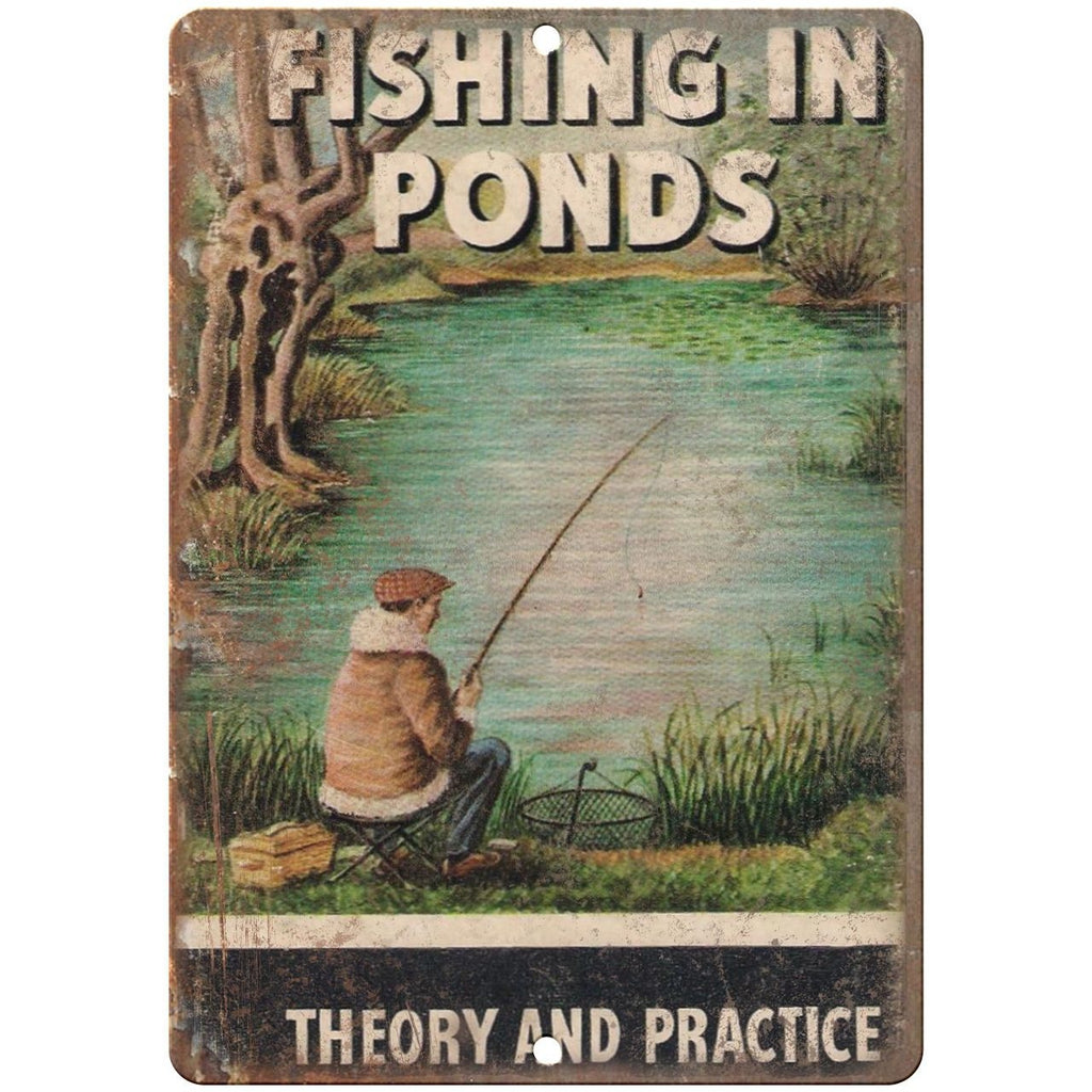 Fishing in Ponds vintage book 10" x 7" reproduction metal sign