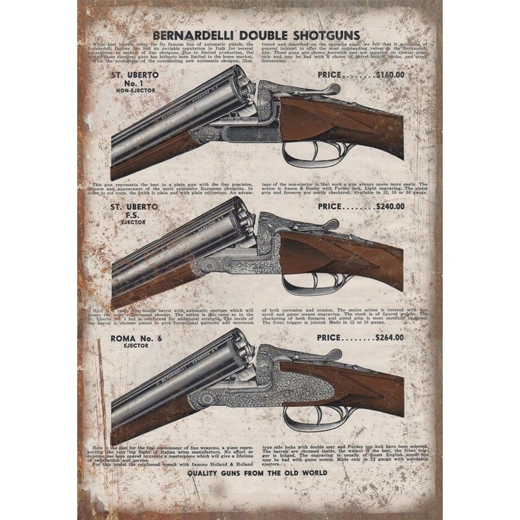 Beretta Firearms Double Shotgun Vintage Ad 10" x 7" Reproduction Metal Sign