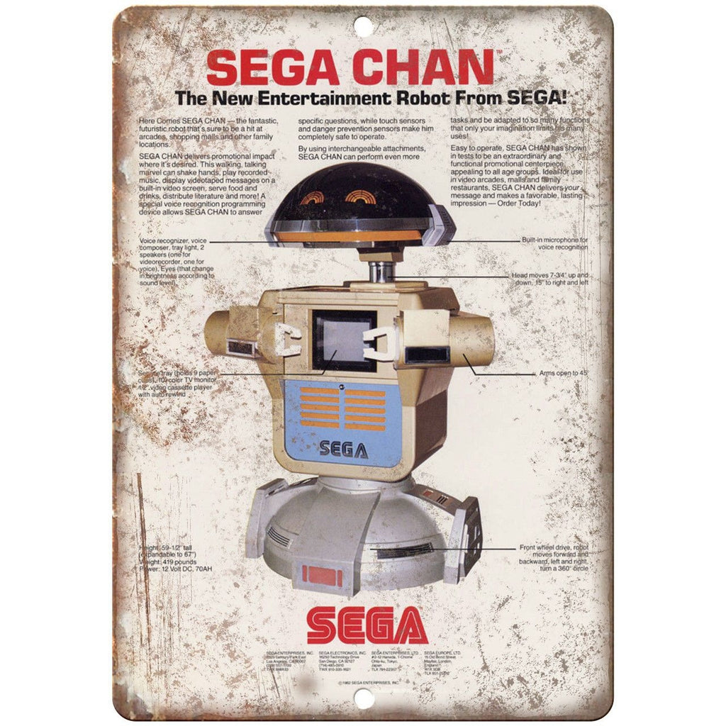 SEGA Chan Entertainment Robot Ad Retro Gaming 10"X7" Reproduction Metal Sign G57