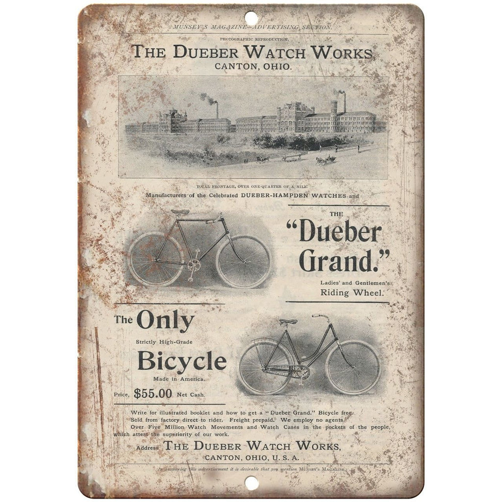 Dueber Watch Works Vintage Bicycle Ad 10" x 7" Reproduction Metal Sign B284