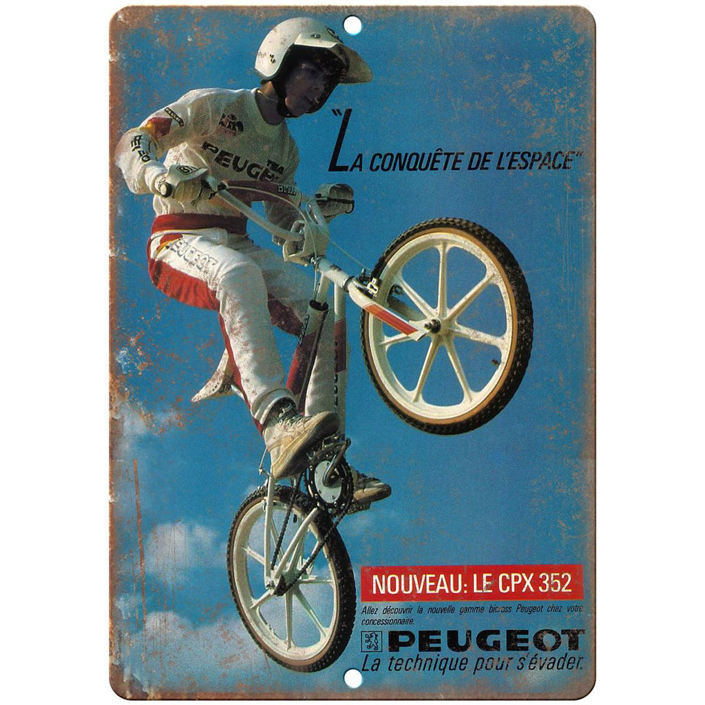 Peugeot BMX Bicycle Racing Freestyle Ad 10" x 7" Reproduction Metal Sign B487