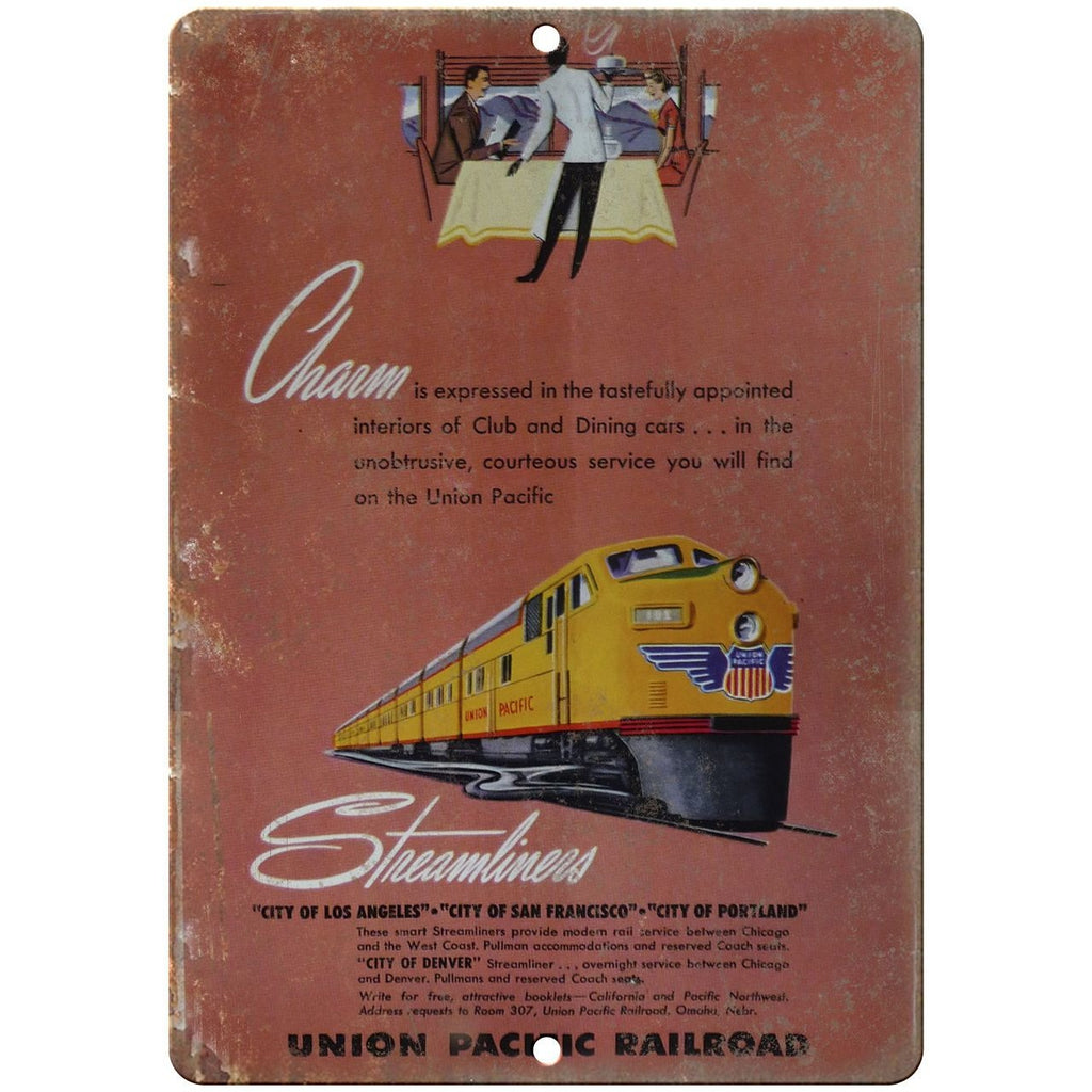 Union Pacific Charm Streamliners 10" x 7" reproduction metal sign