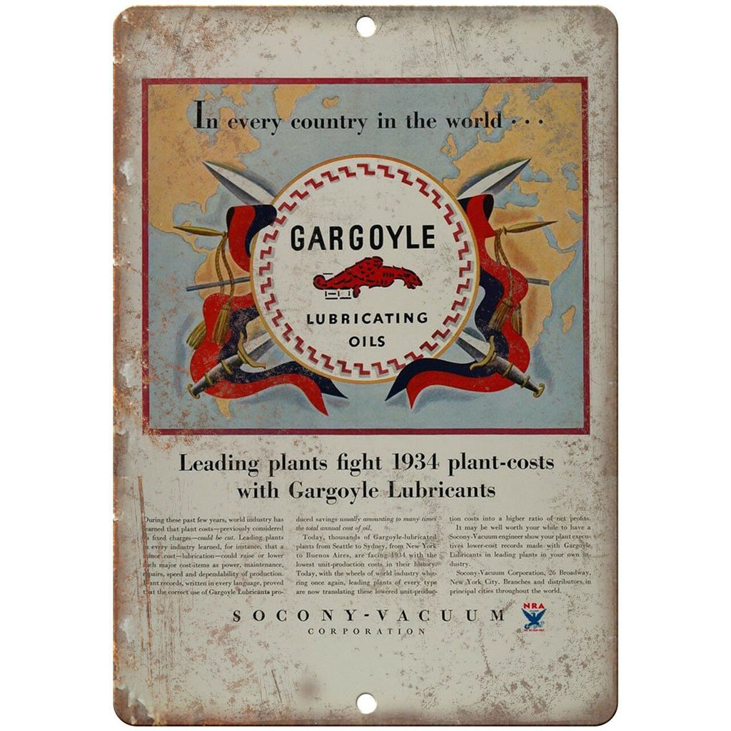 Gargoyle Lubricating Oils Vintage Ad 10" X 7" Reproduction Metal Sign A799