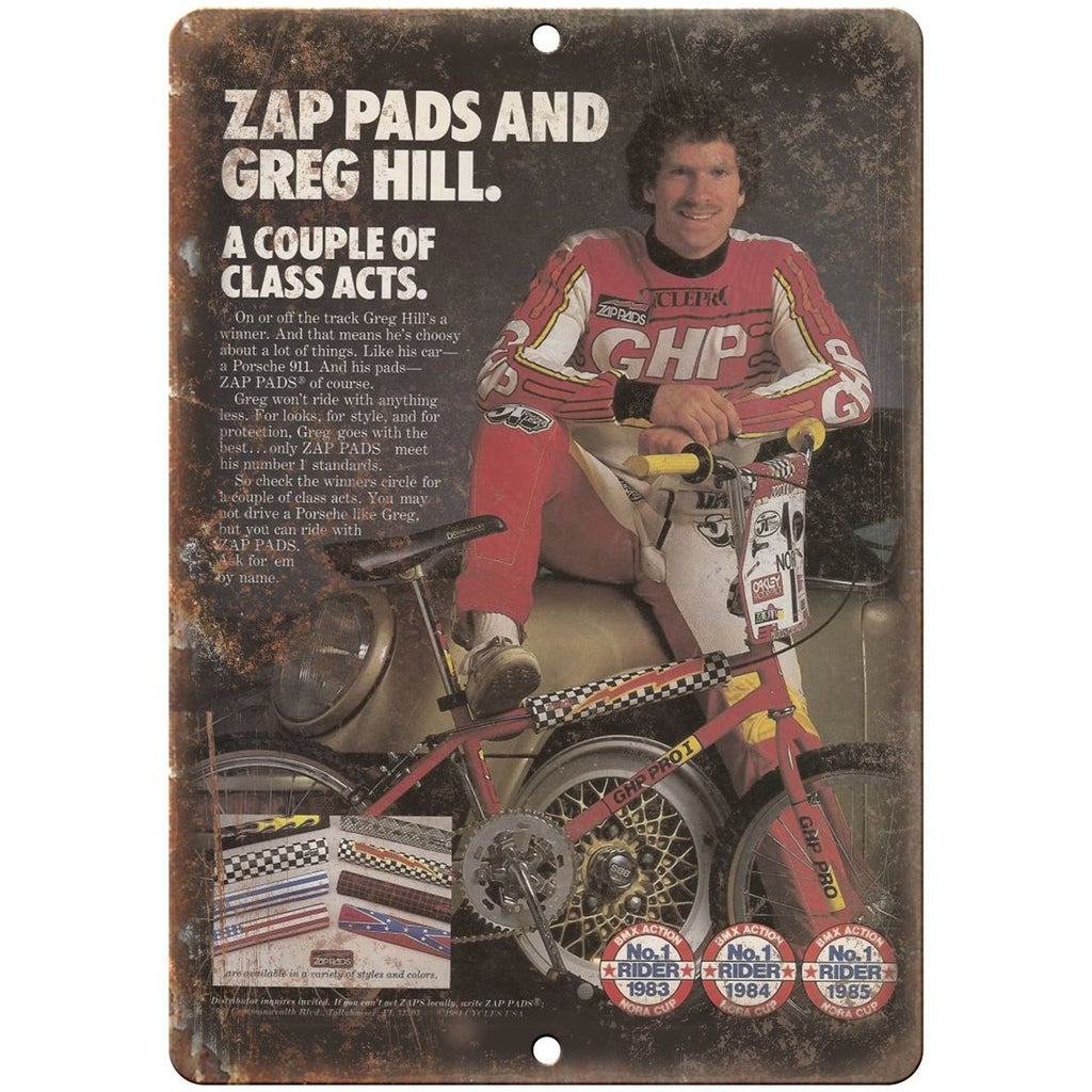 10" x 7" Metal Sign Zap Pads, Greg Hill, BMX - Vintage Look Reproduction B46