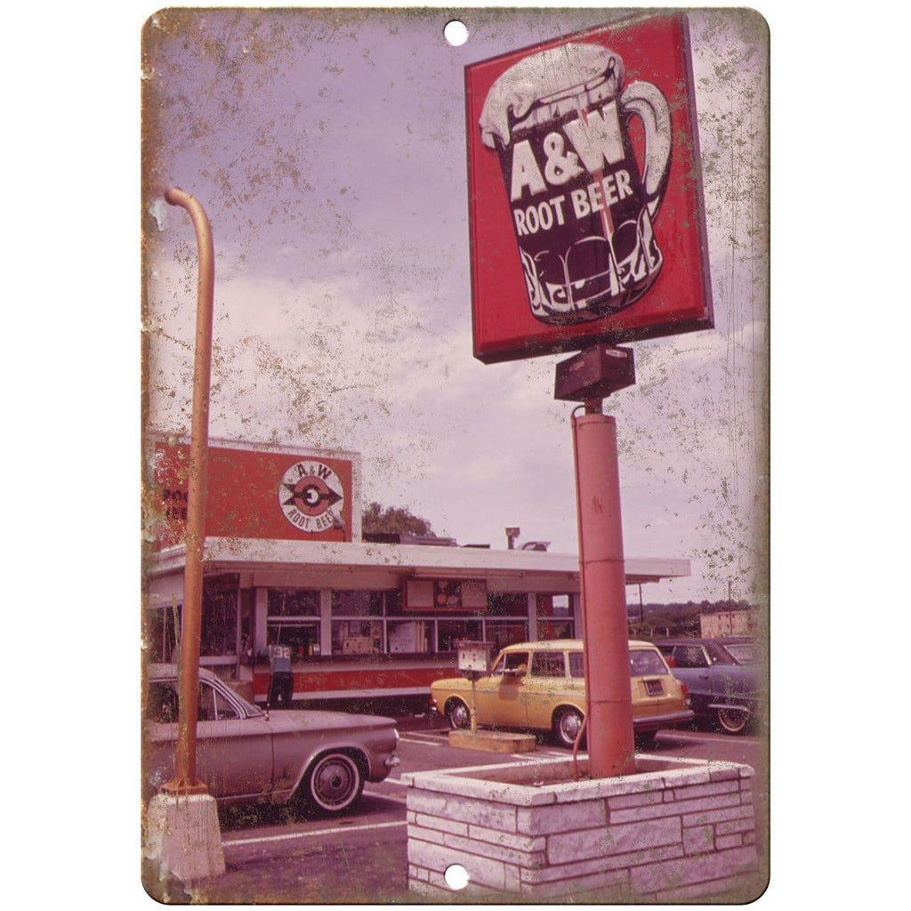 A&W Root Beer Vintage Drive-In Photo Ad 10" x 7" Reproduction Metal Sign N16