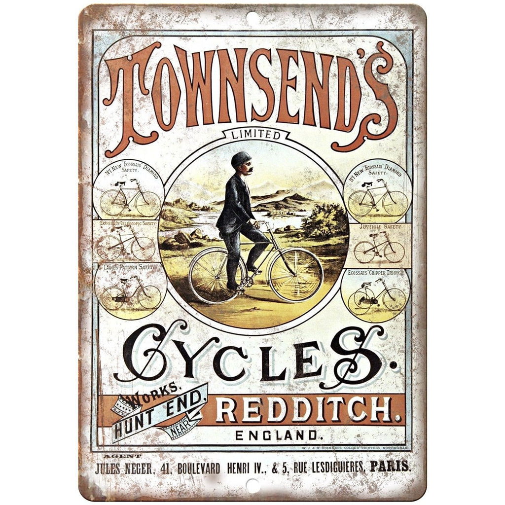 Townsend's Cycles Redditch England Bicycle 10" x 7" Reproduction Metal Sign B268