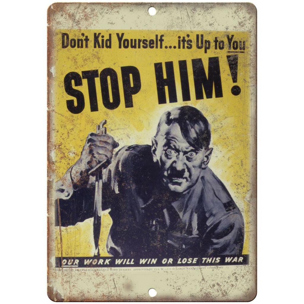 Anti Hitler WW2 War Poster Art 10" x 7" Reproduction Metal Sign M87