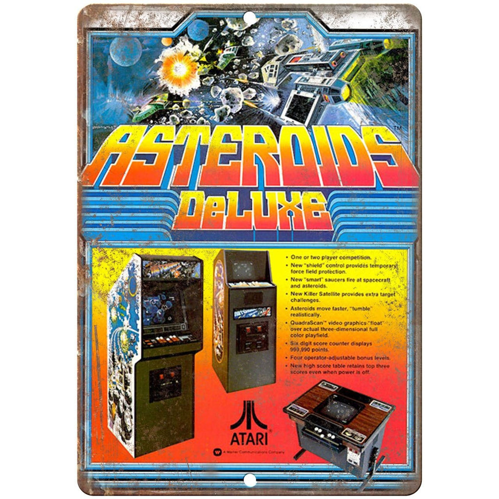 Atari Asteroids DeLuxe Arcade Game Ad 10" x 7" Retro Look Metal Sign