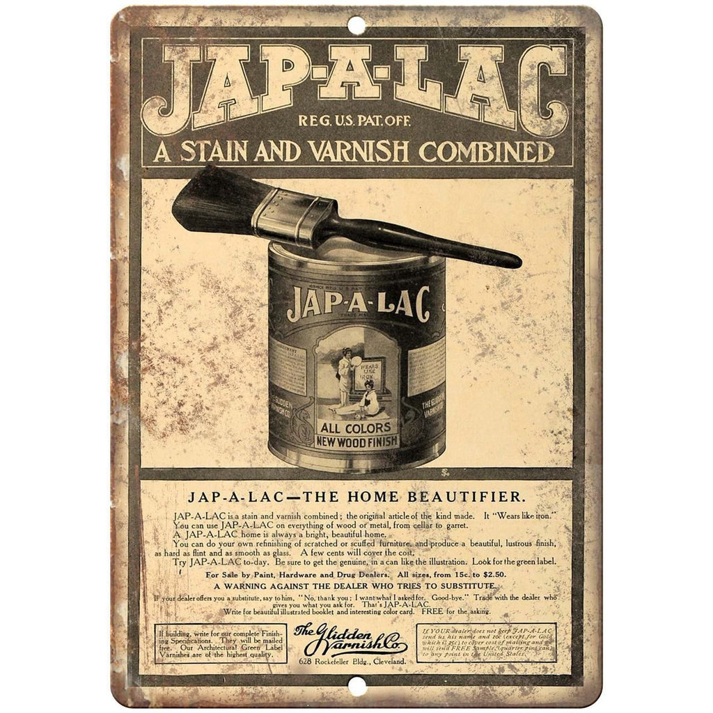 Jap-A-Lac Glidden Varnish Co. Ad 10" X 7" Reproduction Metal Sign Z69