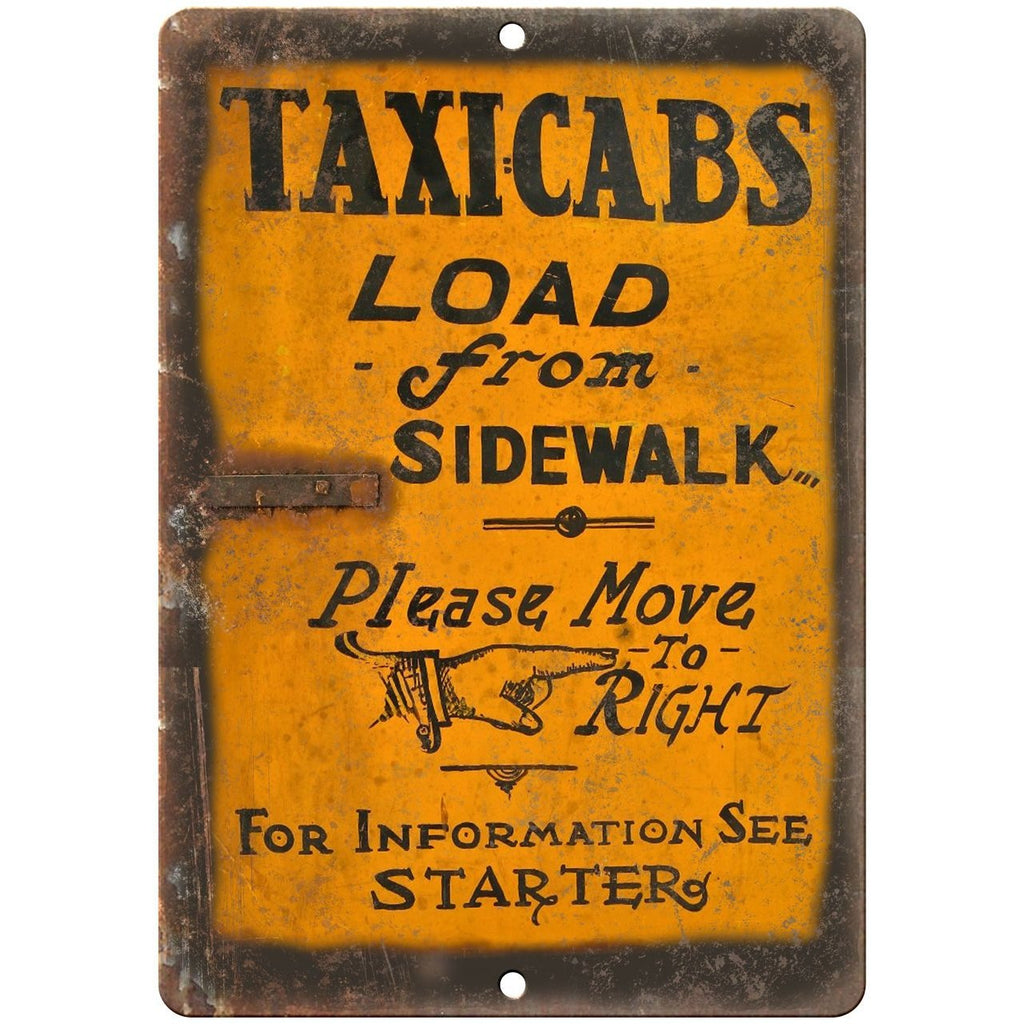 Porcelain Look Taxicabs Load From Sidewalk 10" x 7" Retro Look Metal Sign