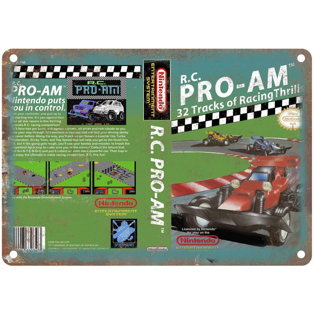 Nintendo R.C. Pro-Am Video Game Box 10" x 7" Reproduction Metal Sign G129