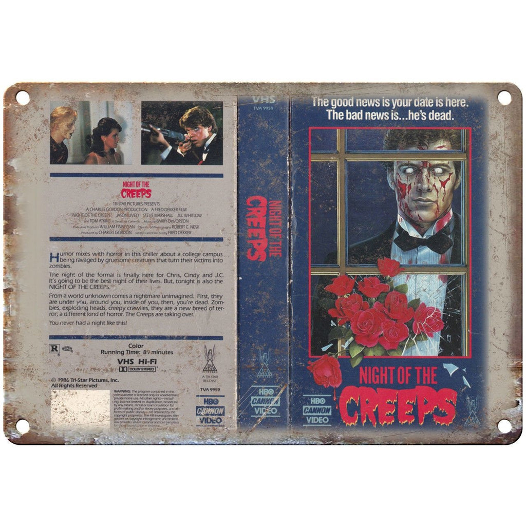 Night of the Creeps HBO Cannon VHS Video 10" X 7" Reproduction Metal Sign V33
