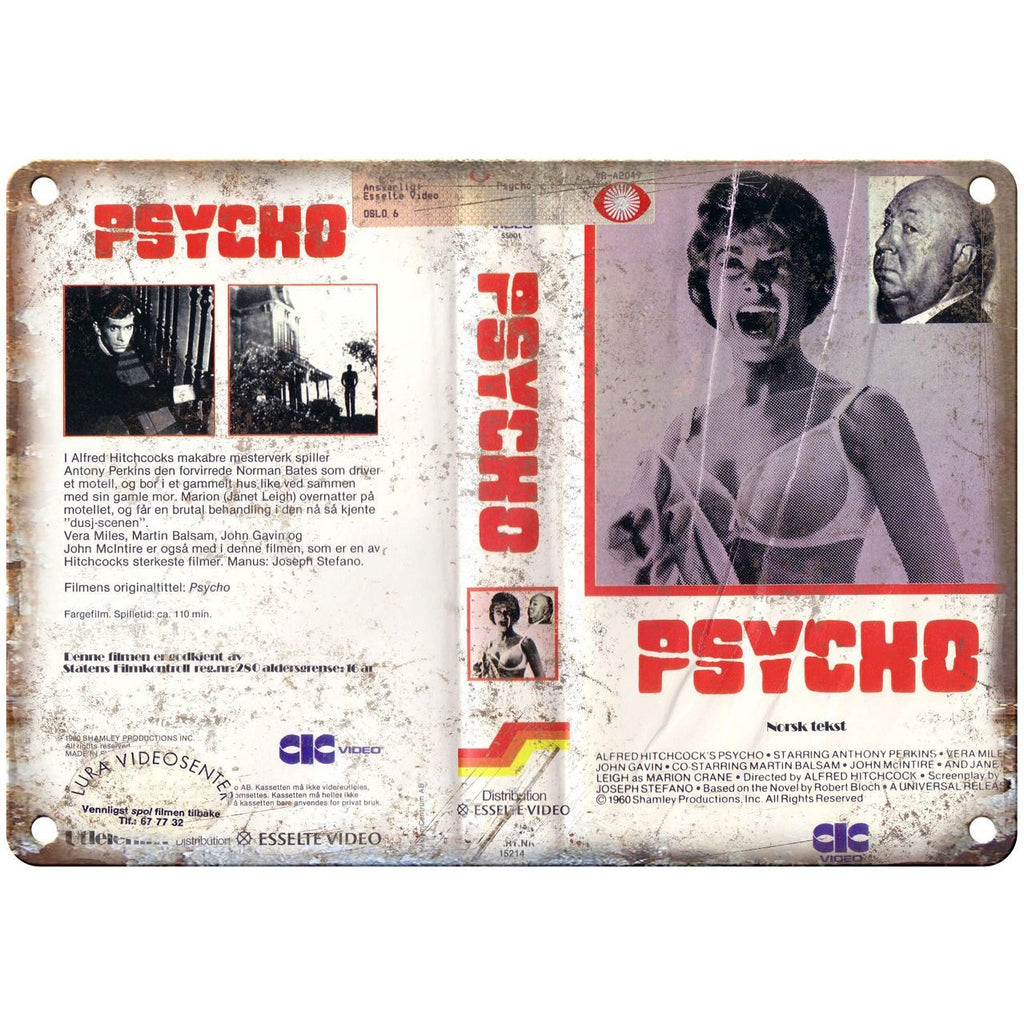 1980 - Psycho Alfred Hitchcock VHS Cover 10" x 7" Reproduction Metal Sign