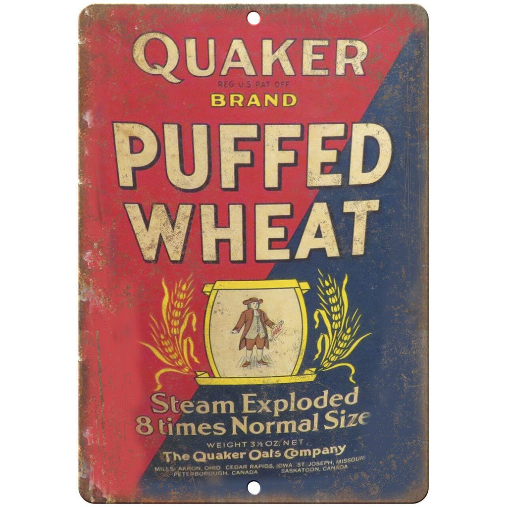 Quaker Brand Puffed Wheat Cereal Box 10" X 7" Reproduction Metal Sign N387