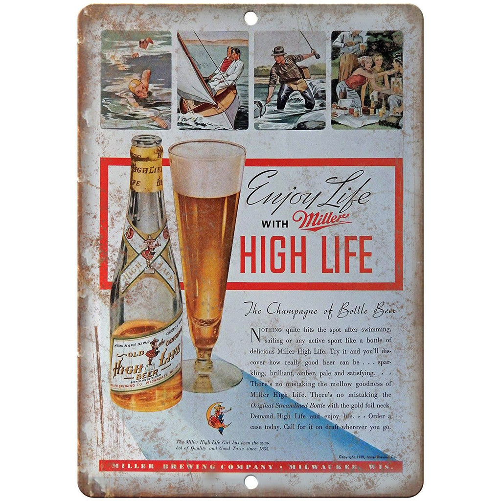 Miller High Life Vintage Beer Breweriana 10" x 7" Reproduction Metal Sign E399