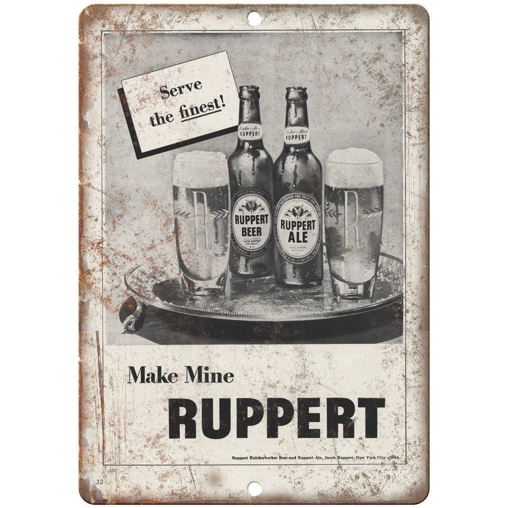 Ruppert Knickerbocker Beer Vintage Ad 10" x 7" Reproduction Metal Sign E367