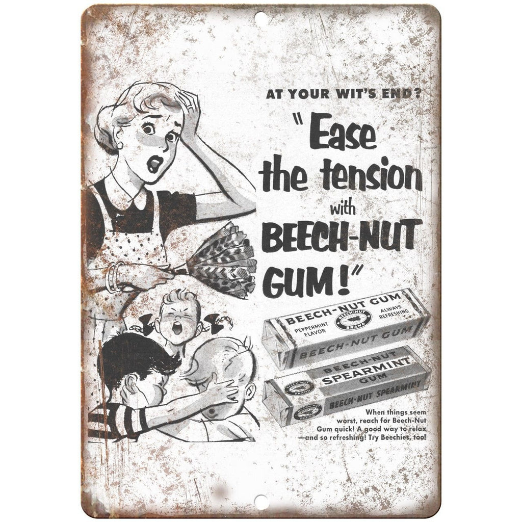 Ease the Tension Beech-Nut Gum Ad 10" X 7" Reproduction Metal Sign N75