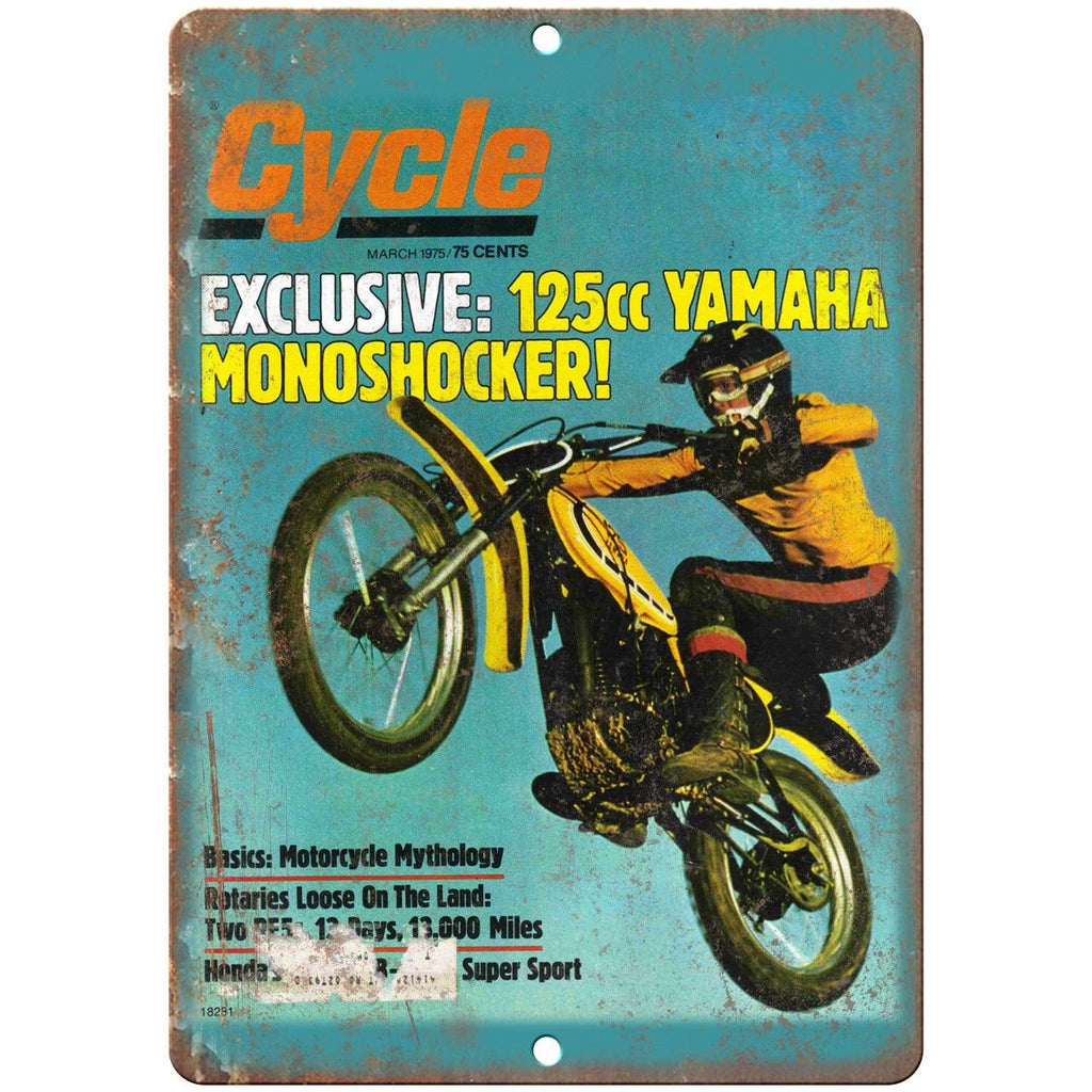 1975 Cycle Dirt Bike Yamaha 125CC Cover Art 10"x7" Reproduction Metal Sign A372