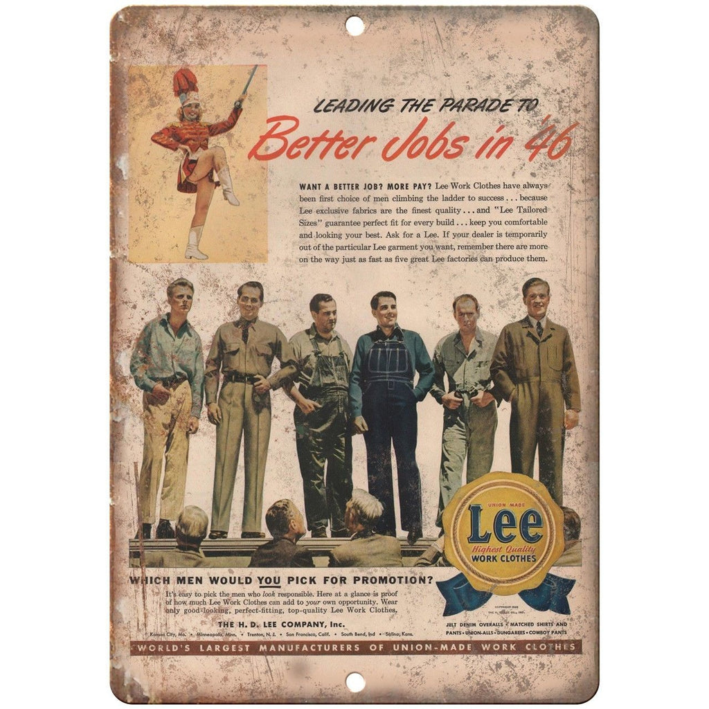 1946 Lee Jeans Work Clothes Vintage Ad 10" X 7" Reproduction Metal Sign ZE01