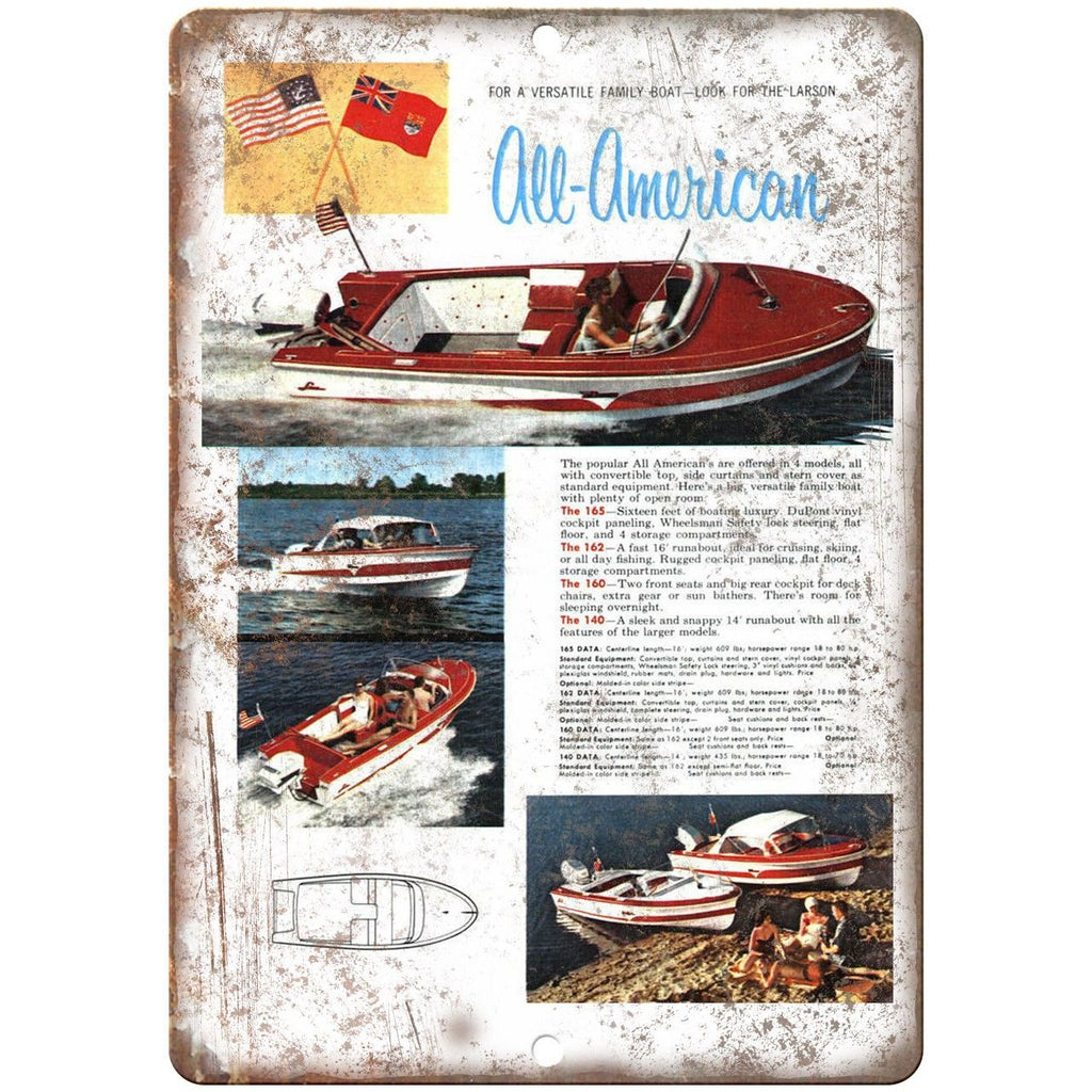 Larson All American Family Boating 9" x 12" Reproduction Metal Sign