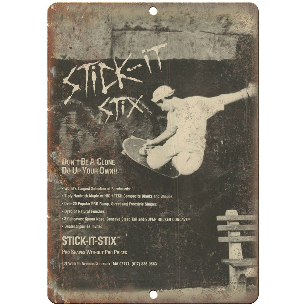 Stick It Stix Street Freestyle Skateboard 10" x 7" Reproduction Metal Sign