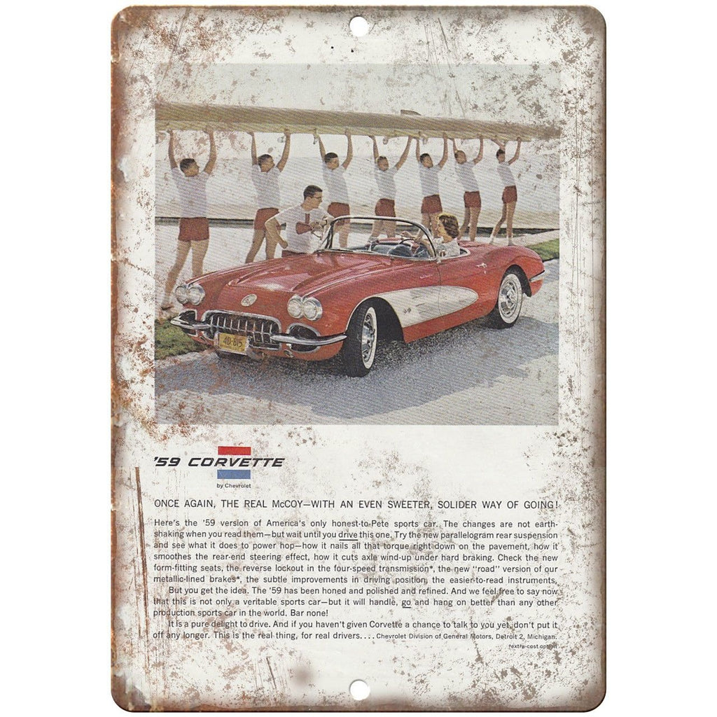 1959 Chevrolet Corvette Vintage Print Ad 10" x 7" Reproduction Metal Sign