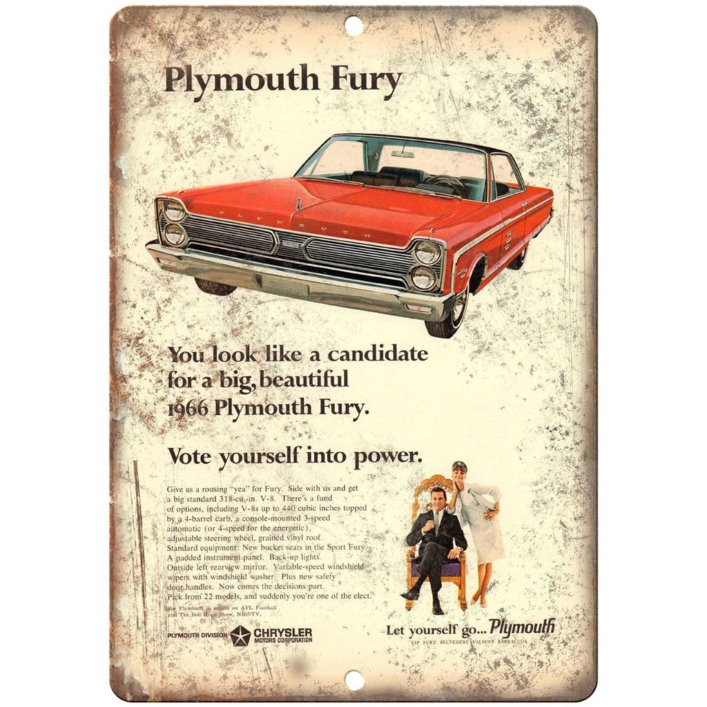 1966 Plymouth Fury Vintage Car Ad 10" x 7" Reproduction Metal Sign
