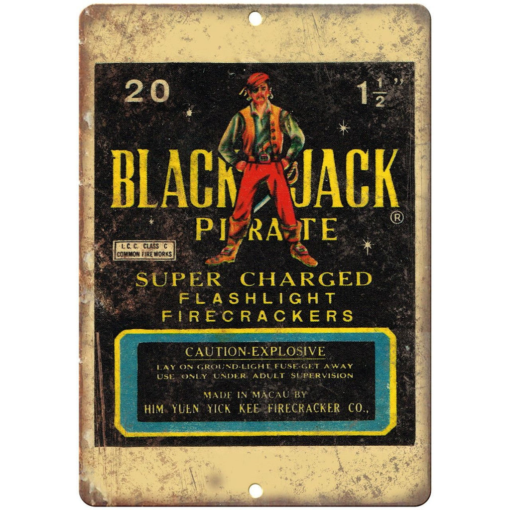 Black Jack Pirate Firecrackers Package Art 10" X 7" Reproduction Metal Sign ZD52