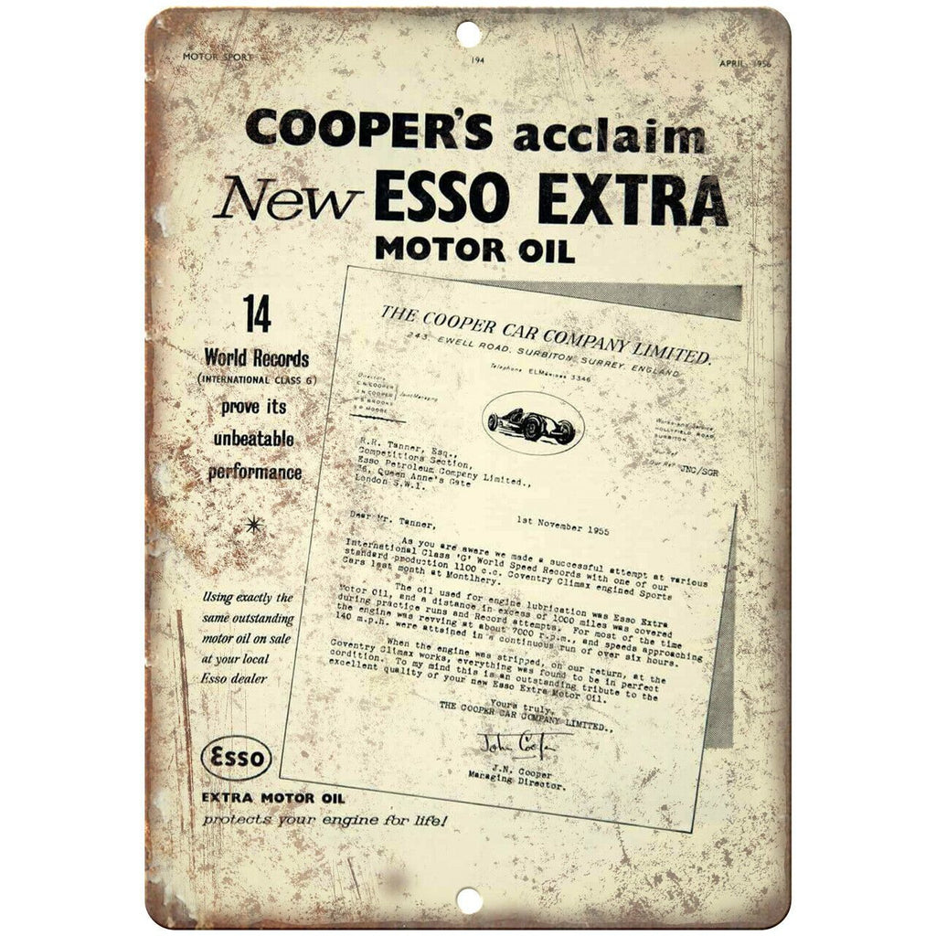 Esso Extra Cooper Motor Oil Vintage Ad 10" X 7" Reproduction Metal Sign A926