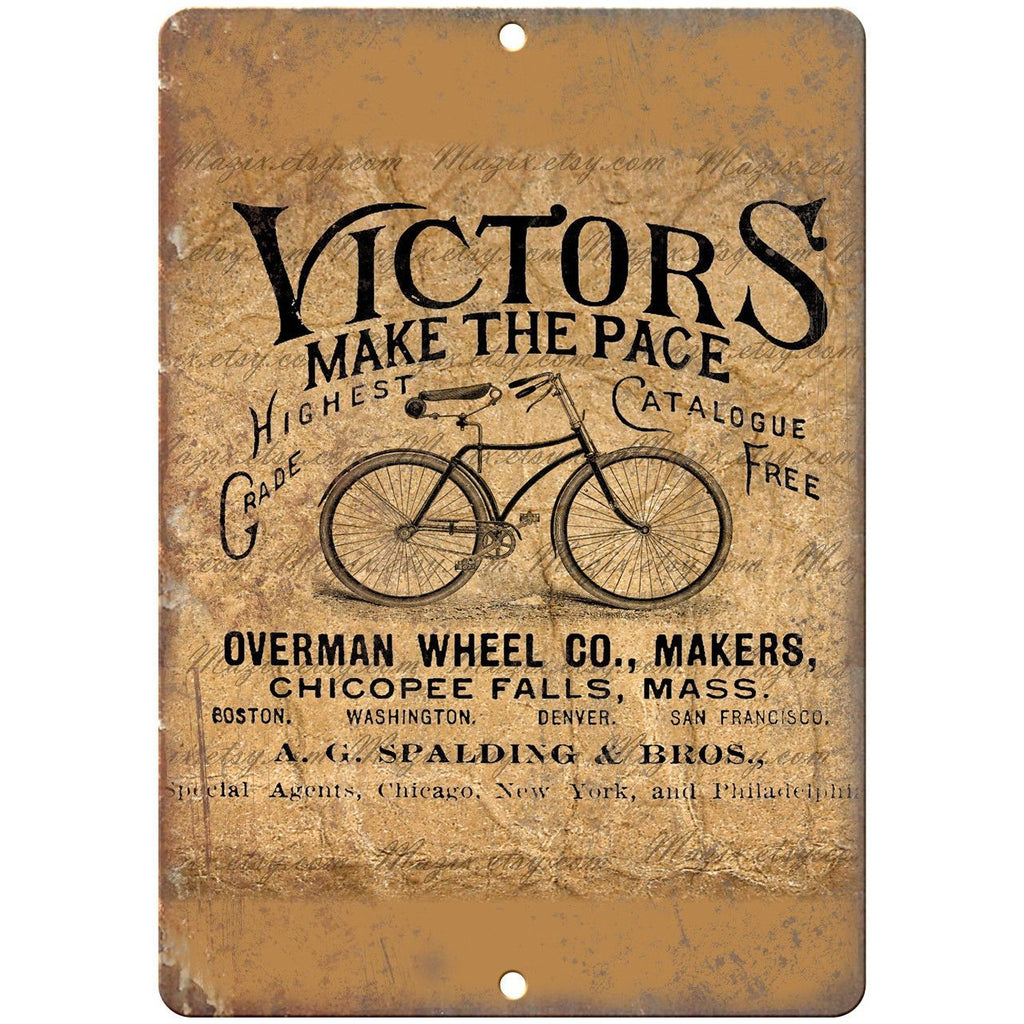 Victors Overman Wheel Co. Bicycle Ad 10" x 7" Reproduction Metal Sign B221