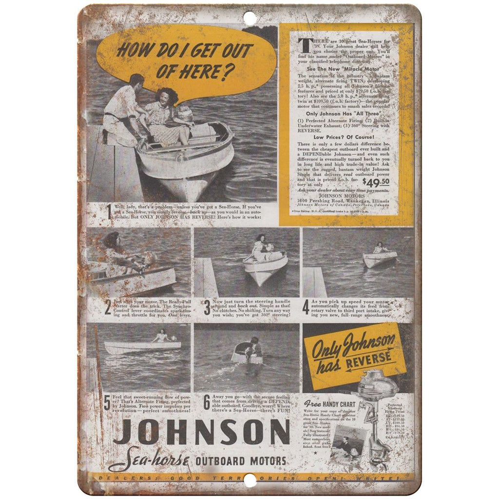 Johnson Sea Horse Outboard Motor Fishing Boat 10" x 7" Reproduction Metal Sign