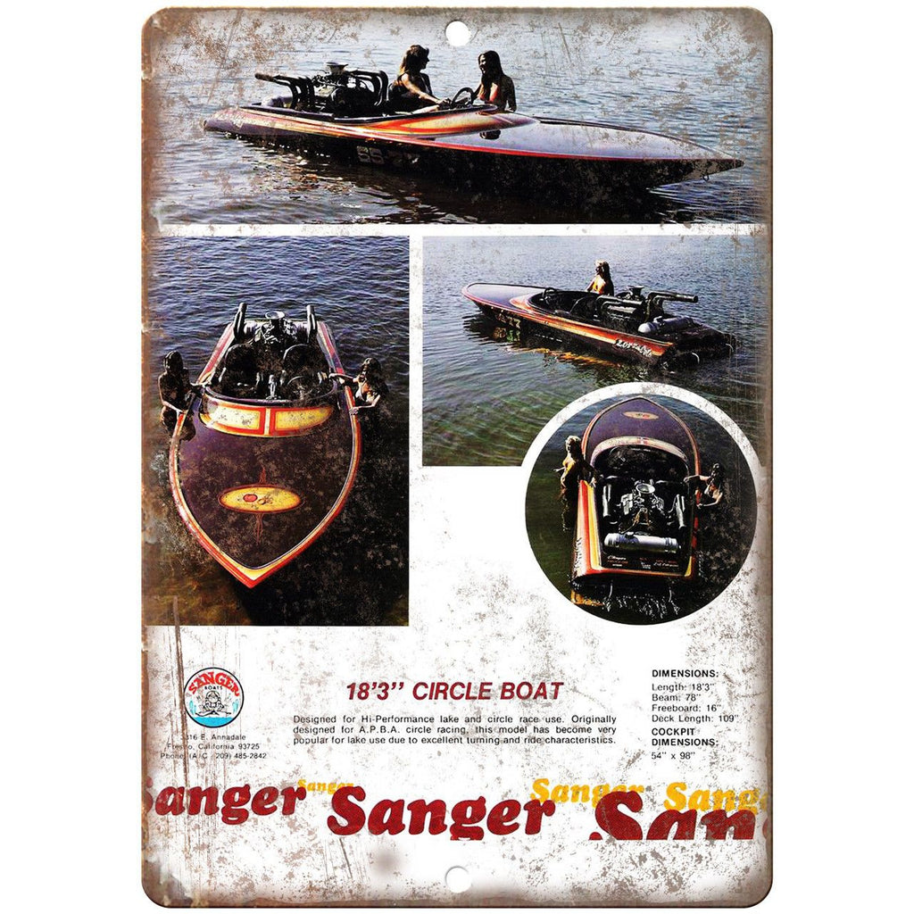 Sanger 18'3" Circle Boat Vintage Ad 10" x 7" Reproduction Metal Sign L77
